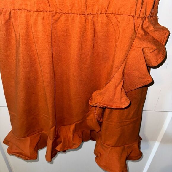 Chic Rust Ruffle Mini Dress - Picture 2 of 6